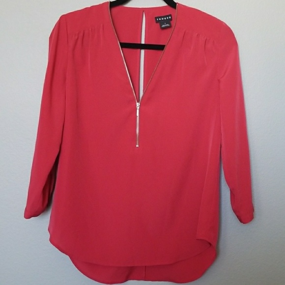 Trouve Vibrant Classy Festive Red Half Zip Blouse Top Size Small - Picture 1 of 7